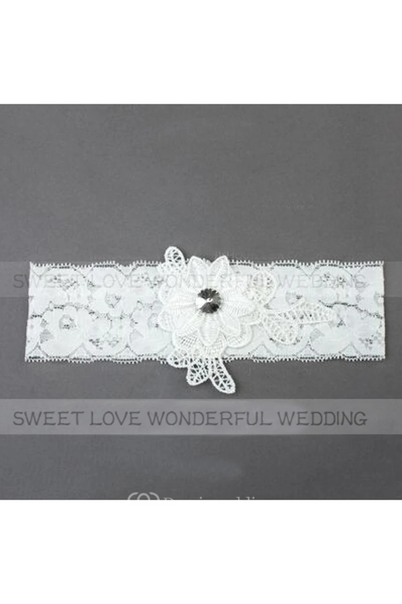 Western Style Fresh Flowers Applique Stretch Bride Lace Garter Within 16-23inch view 2
