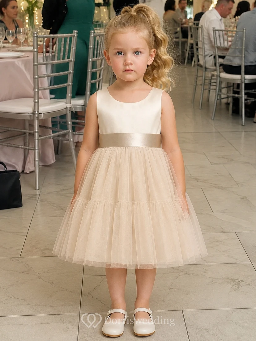 Scoop-neck Sleeveless Empire A-line Two-Tone Flowergirl Dress view 9