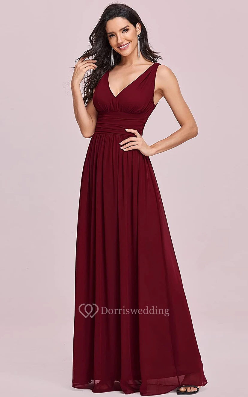Casual Chiffon V-neck A Line Sleeveless Evening Dress With Ruffles view 6