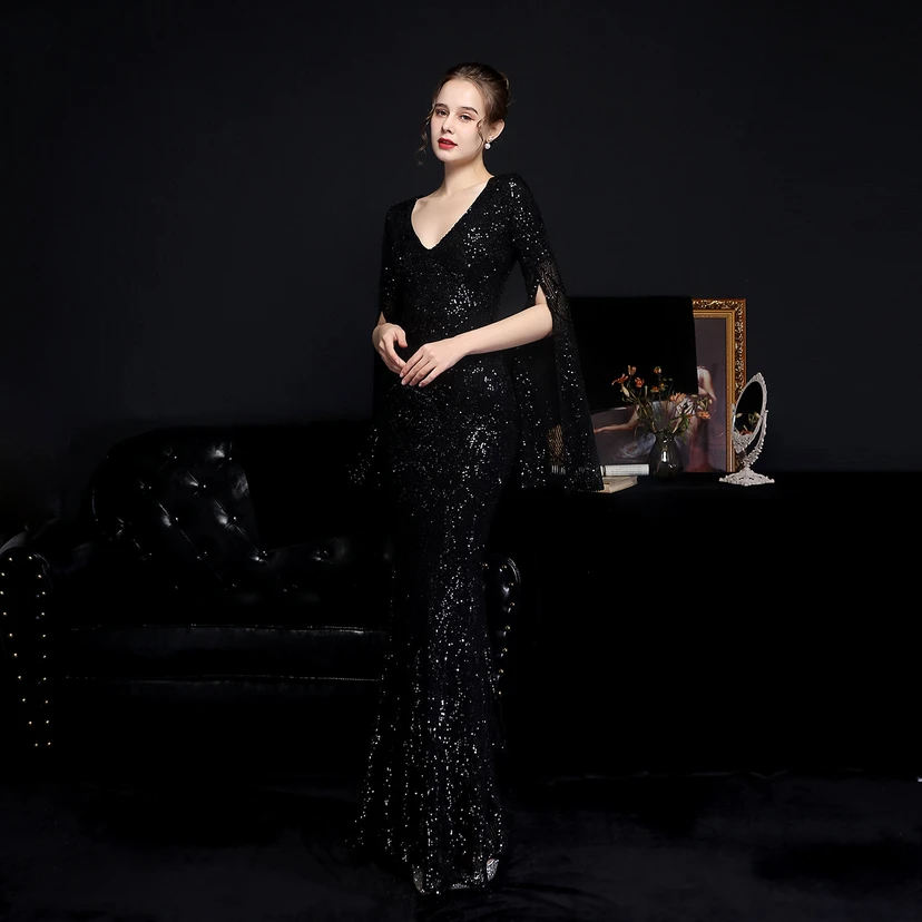 Robe de soirée élégante à sequins, longue, cintrée et sirène, idéale pour les réceptions et les célébrités. view 19