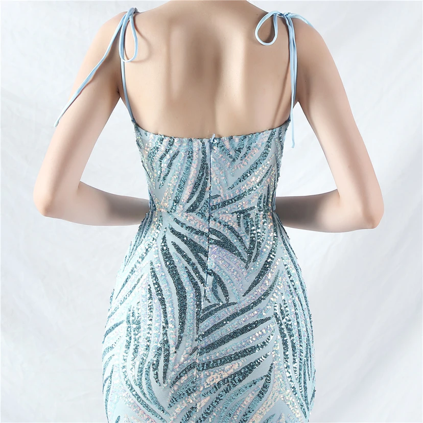 Vestido de noche con tirantes, top tipo tubo y lentejuelas apiladas encriptadas, con método de doble atado de cuerda. view 76