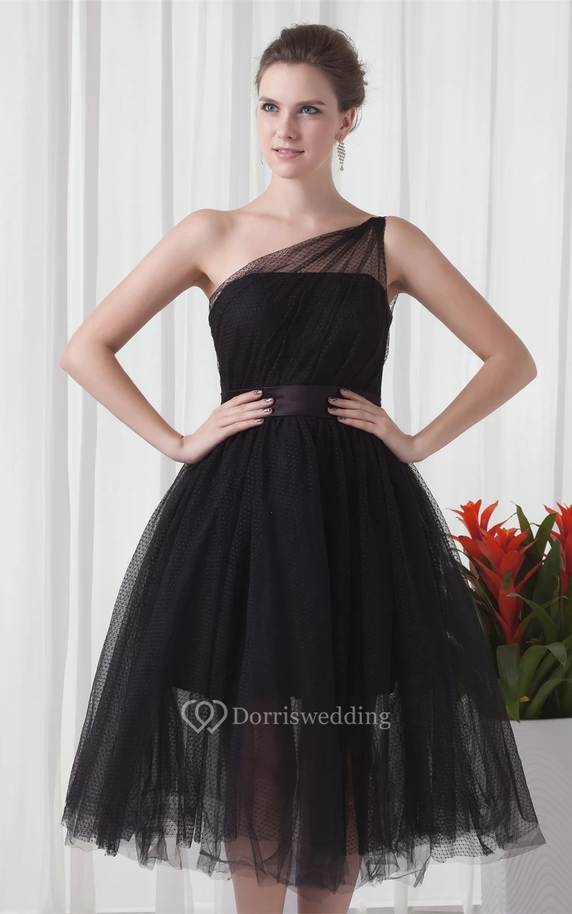 Robe trapèze asymétrique en tulle, longueur thé, avec fronces view 6