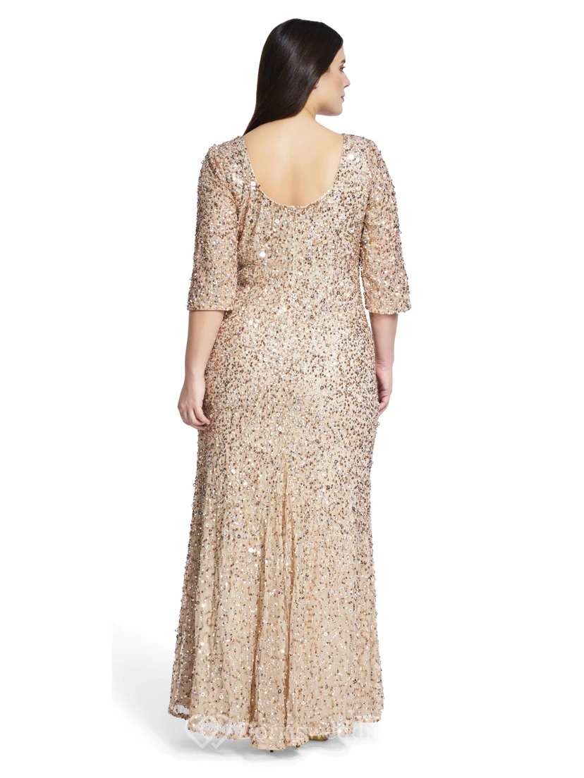 Ankle-Length Mermaid Bateau Neck 3-4 Sleeve Sequin Plus Size Bridesmaid Dress view 2