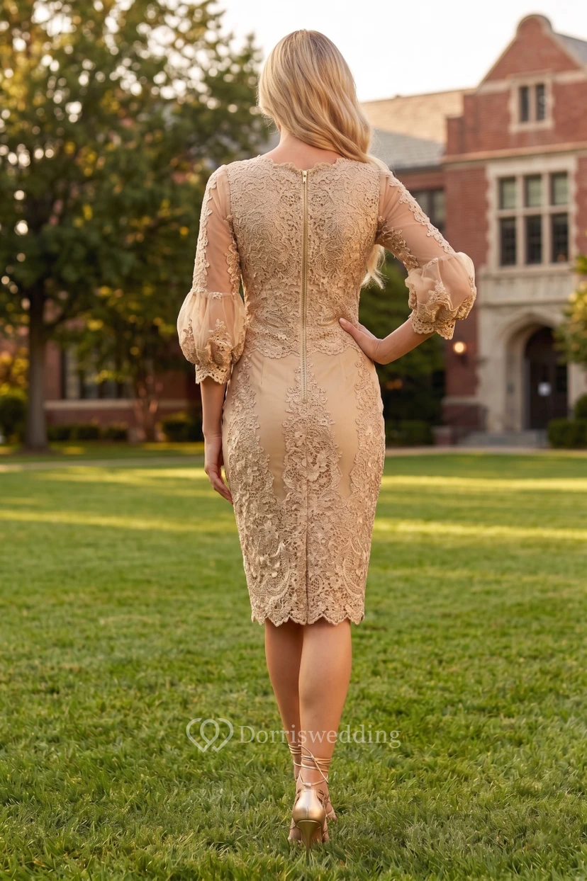 Plus Size Knielanges 3-4-Kleid mit Muschelsaum, Vintage-Schnitt, figurbetont, sexy Ärmeln und Puffärmeln view 2