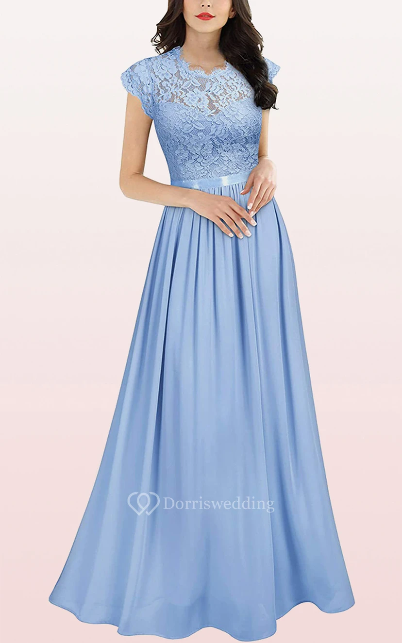 Romantisches Brautjungfernkleid aus Chiffon in A-Linie mit Muschelsaum und Falten view 8