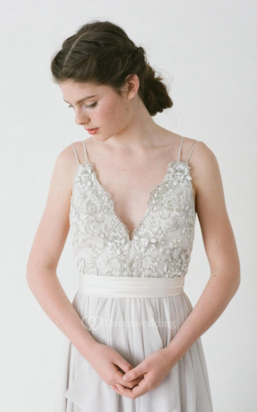 V-Neck Sleeveless Pleated Chiffon Dress With Back Bow view 4