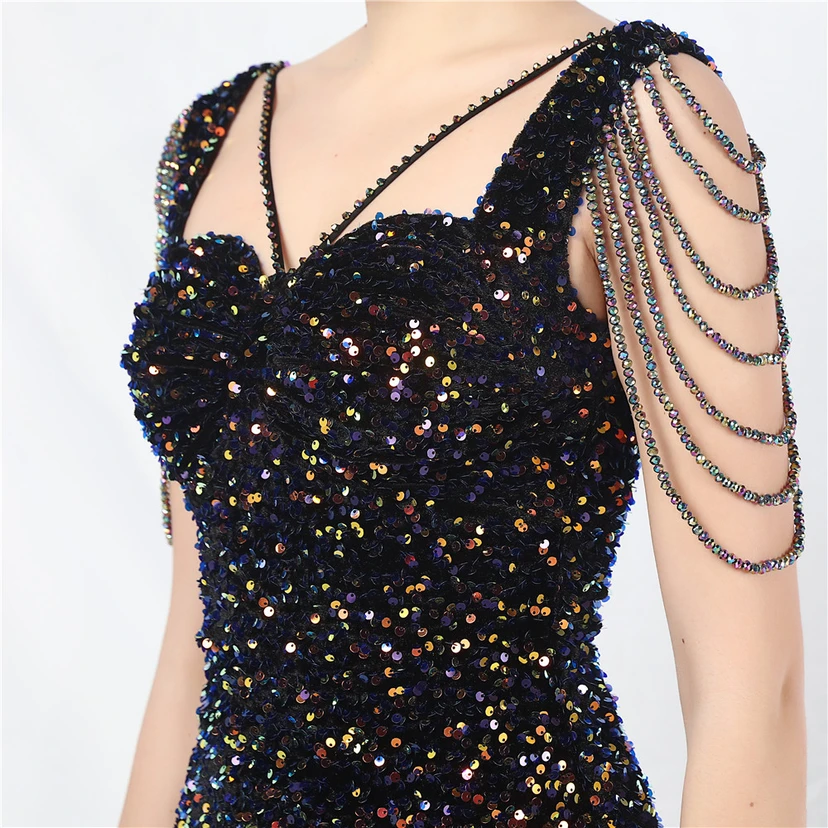 Velvet Handmade Sequined Heavy Craft Beaded Fantasy Sequined Short Skirt Evening Dress view 39