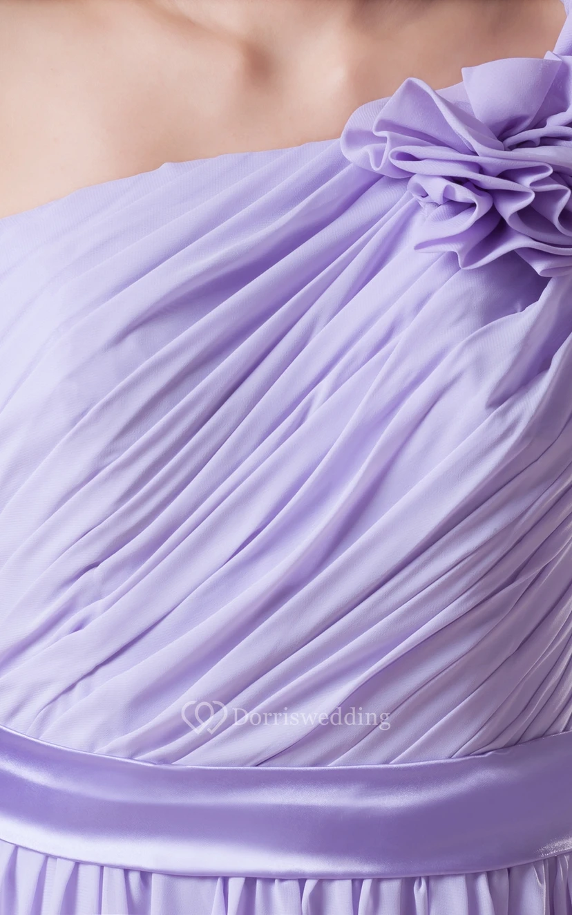 Ruched Floor-Length Chiffon Dress With Floral Strap view 5