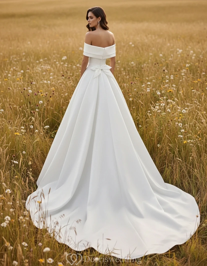 Robe de bal en satin à épaules dénudées view 2