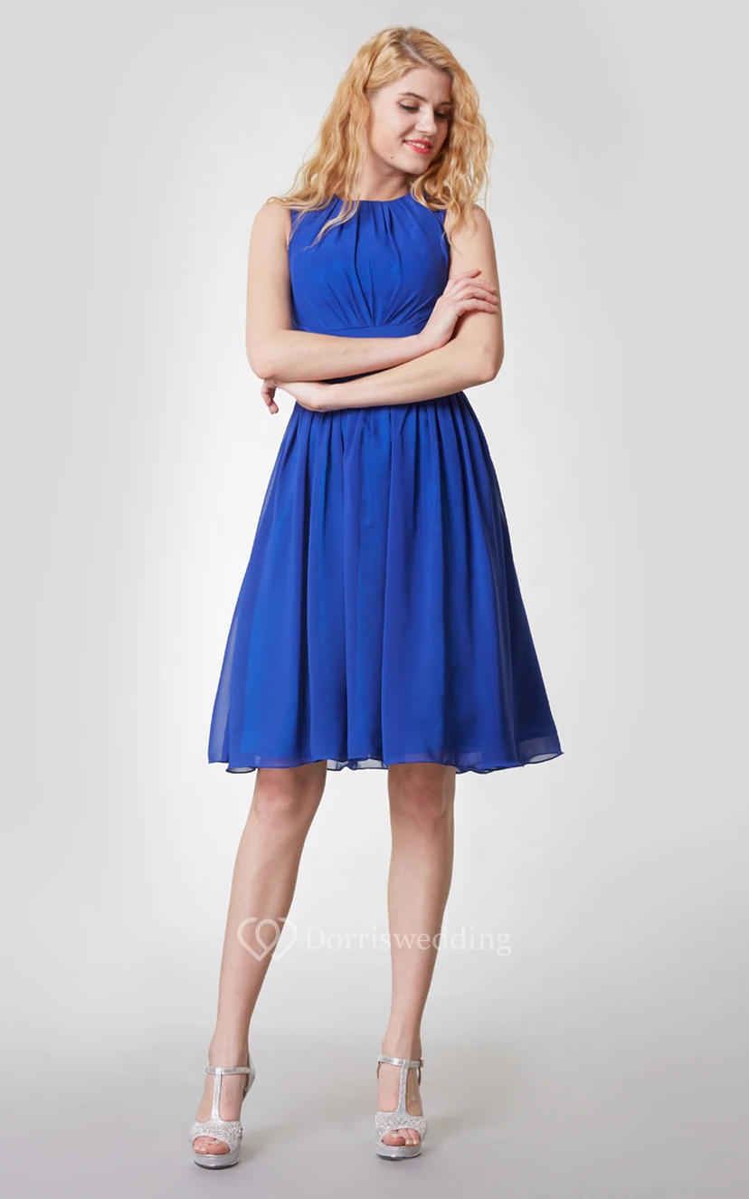 Elegant High Neck Pleated Short Chiffon Dress With Sash view 6