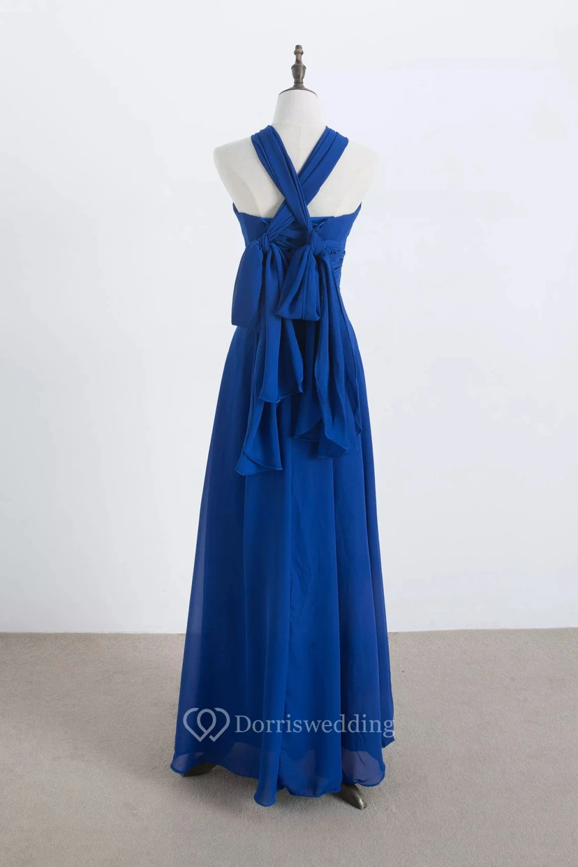 A-Linien-Brautjungfernkleid aus Chiffon, ärmellos, bodenlang und mit Falten, Neckholder view 5
