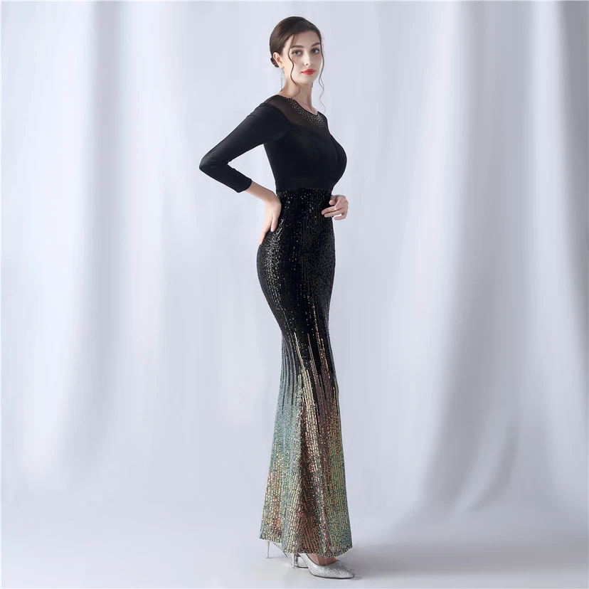 Long-Sleeved Fishtail Evening Dress High-End Atmosphere Elegant Banquet Temperament Velvet Aura Queen view 28
