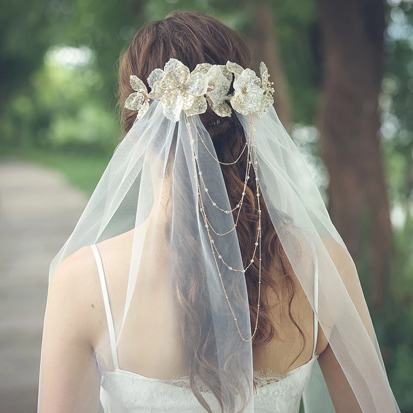 Forest Style Tulle Fingertip Veil with Beads