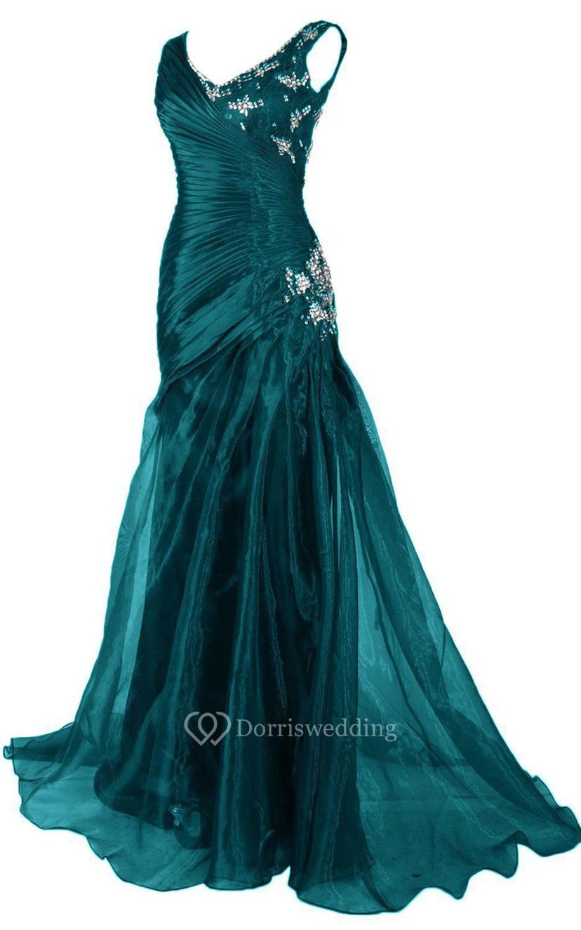 V-neck Mermaid Gown With Ruching and Sequins view 3