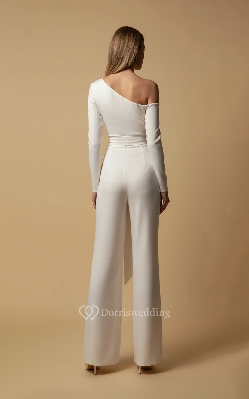 Combinaison de mariage asymétrique à manches longues et jambes larges view 2