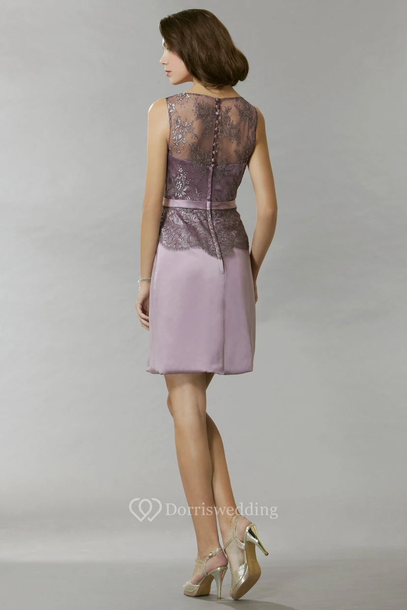 Pencil Mini Sleeveless Appliqued Scoop-Neck Satin Prom Dress view 2
