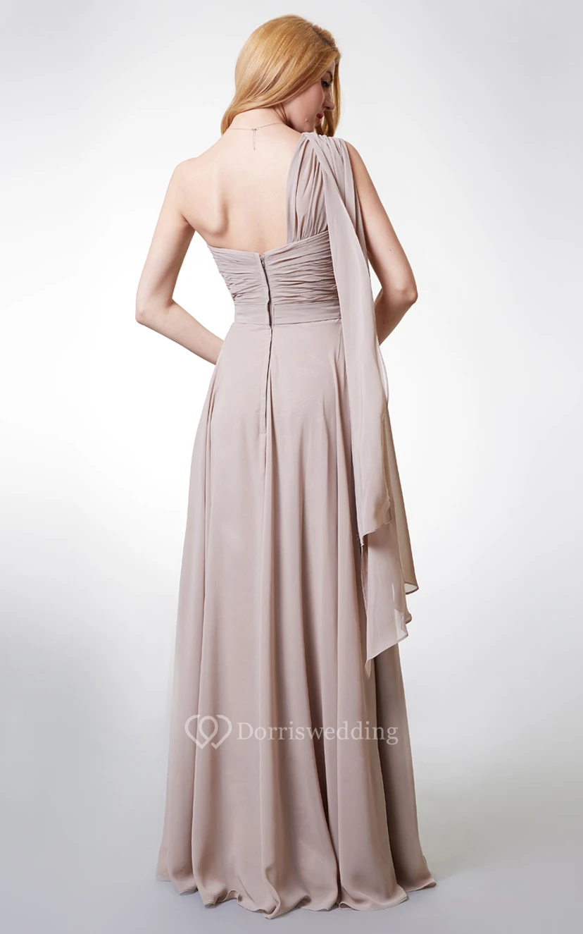Charming One-shoulder Chiffon Gown With Beaded-detailing view 3