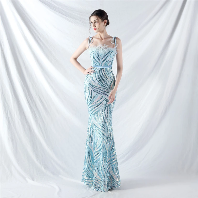 Double-Binding Rope-Binding Craft-Made Ostrich Feather Encrypted Laminated Beads High-End Evening Dress view 42
