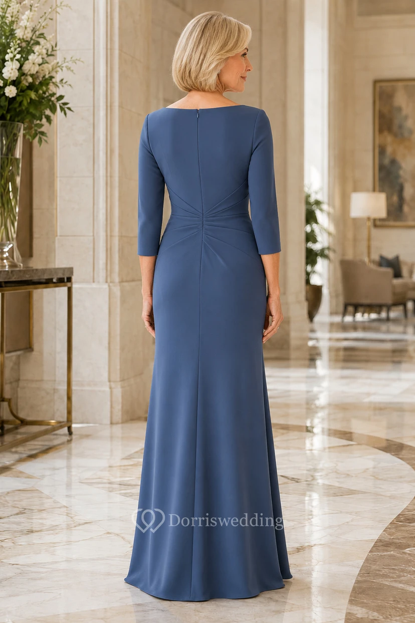 Robe fourreau bleu acier style bateau, manches trois-quarts view 2