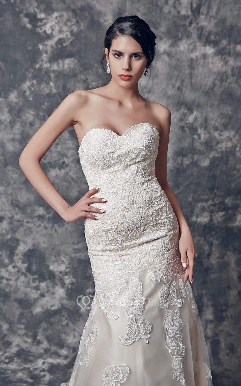 Inspired Sweetheart Mermaid Lace Dress With V-back view 4