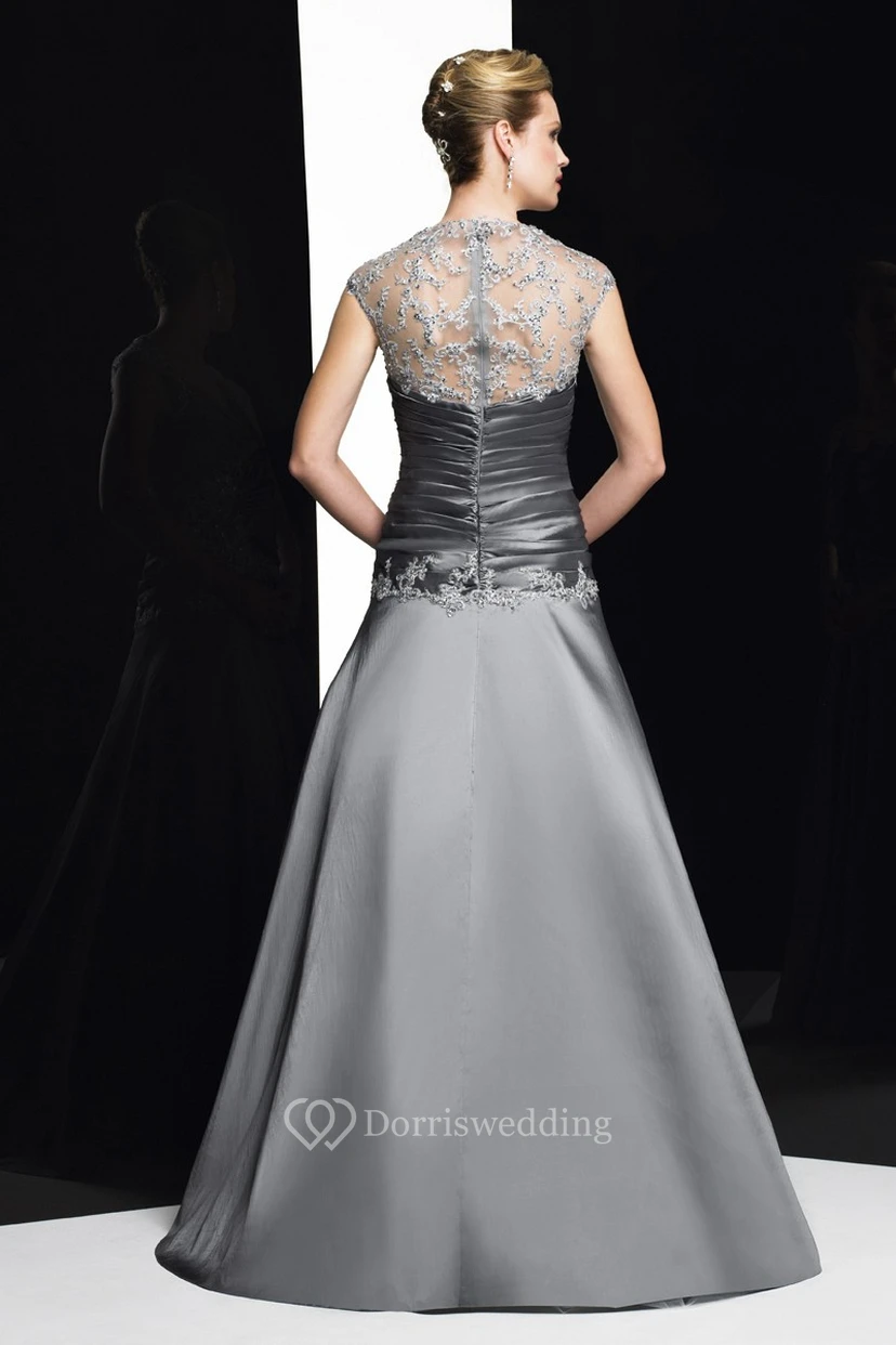 A-Line Maxi Appliqued Sleeveless Queen Anne Satin Formal Dress view 2