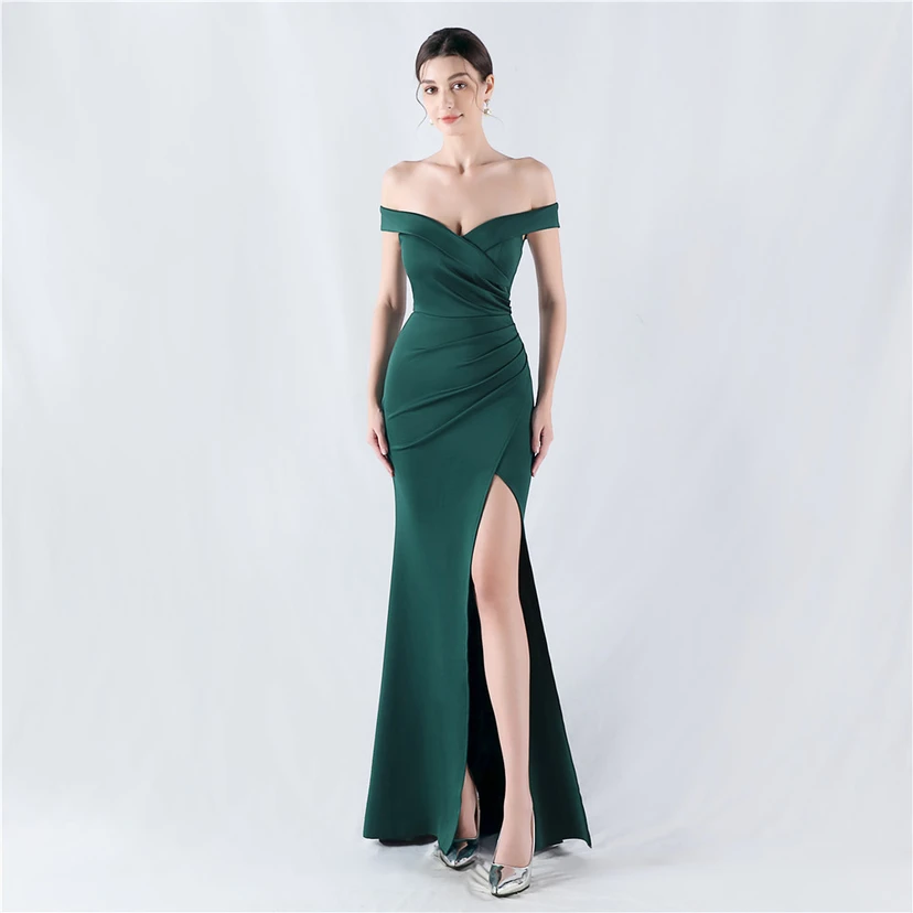 Robe de soirée classique asymétrique en satin à queue de poisson view 21