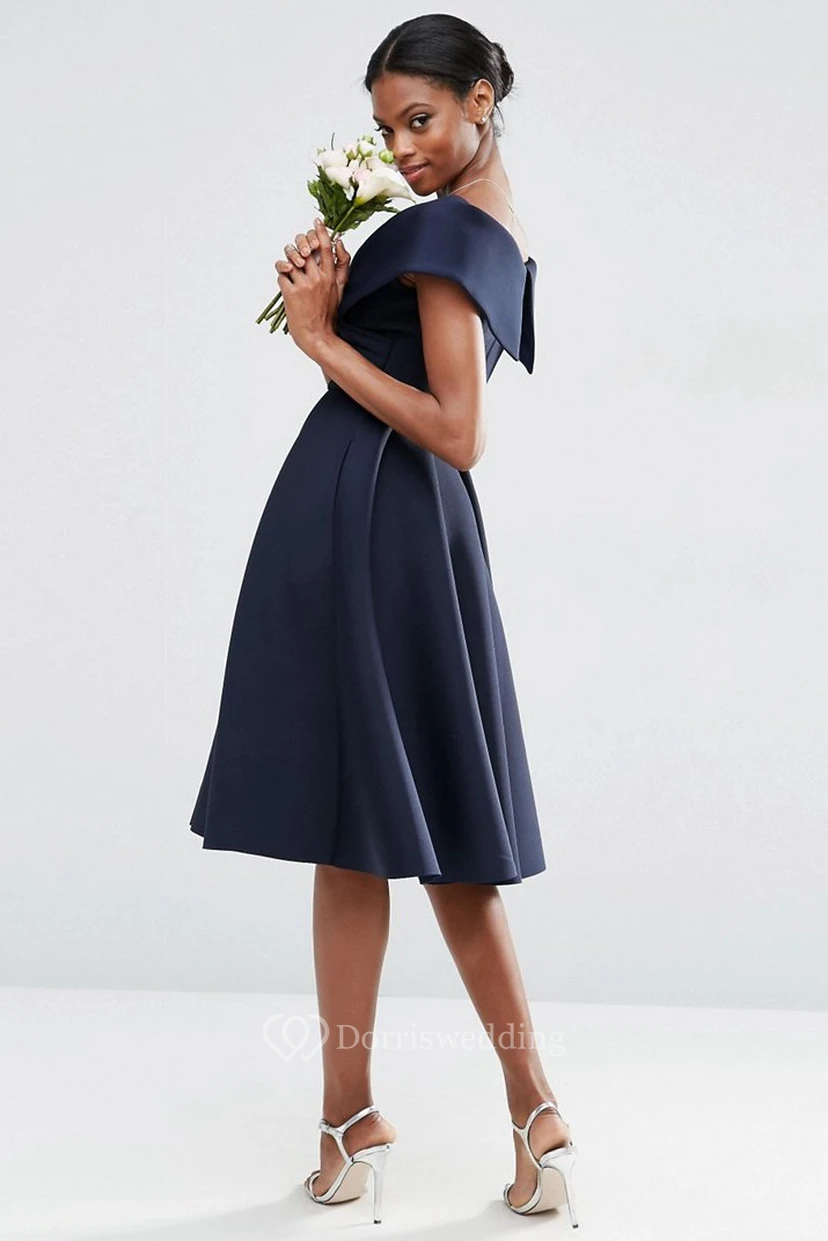 A-Line V-Neck Knee-Length Ruched Satin Bridesmaid Dress view 2