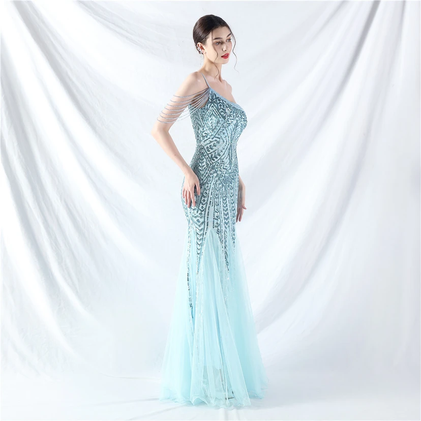 Robe de soirée haut de gamme ornée de perles de positionnement, de fleurs et de broderies en tulle. view 95