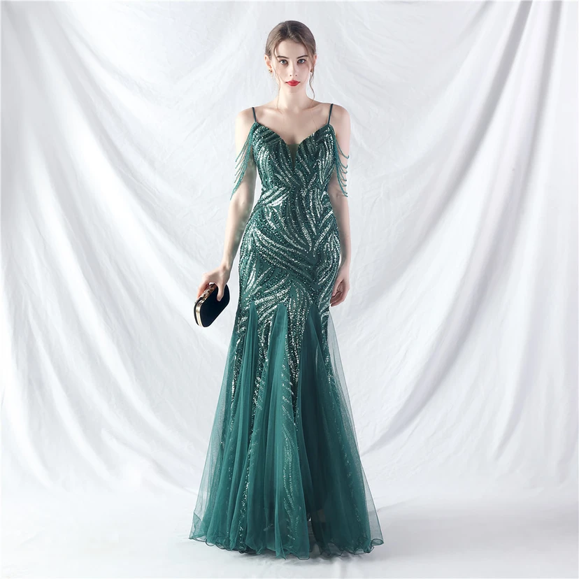 Layered Beads Spliced ​​Mesh High-End Evening Dress view 97
