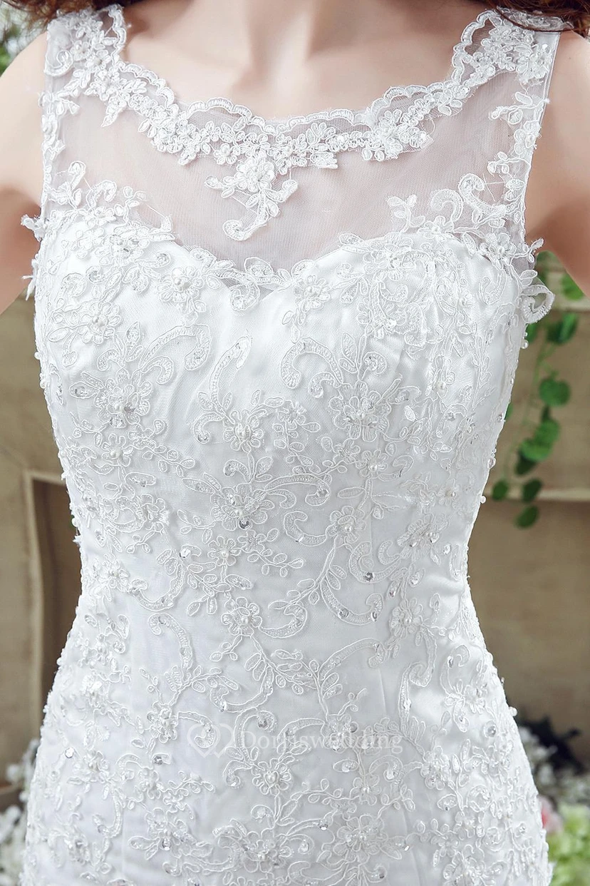 Timeless Mermaid Lace Wedding Dress Styles Zipper Button Back Sweep Train view 2