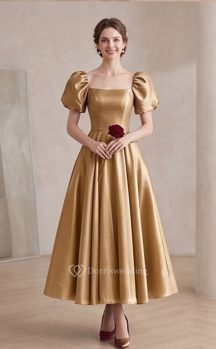 Puff-Sleeve Vintage Victorian A-line Dress | Regency Era Plus Size 1950s Bridesmaid Ball Gown | Modest Prom Wear view 11