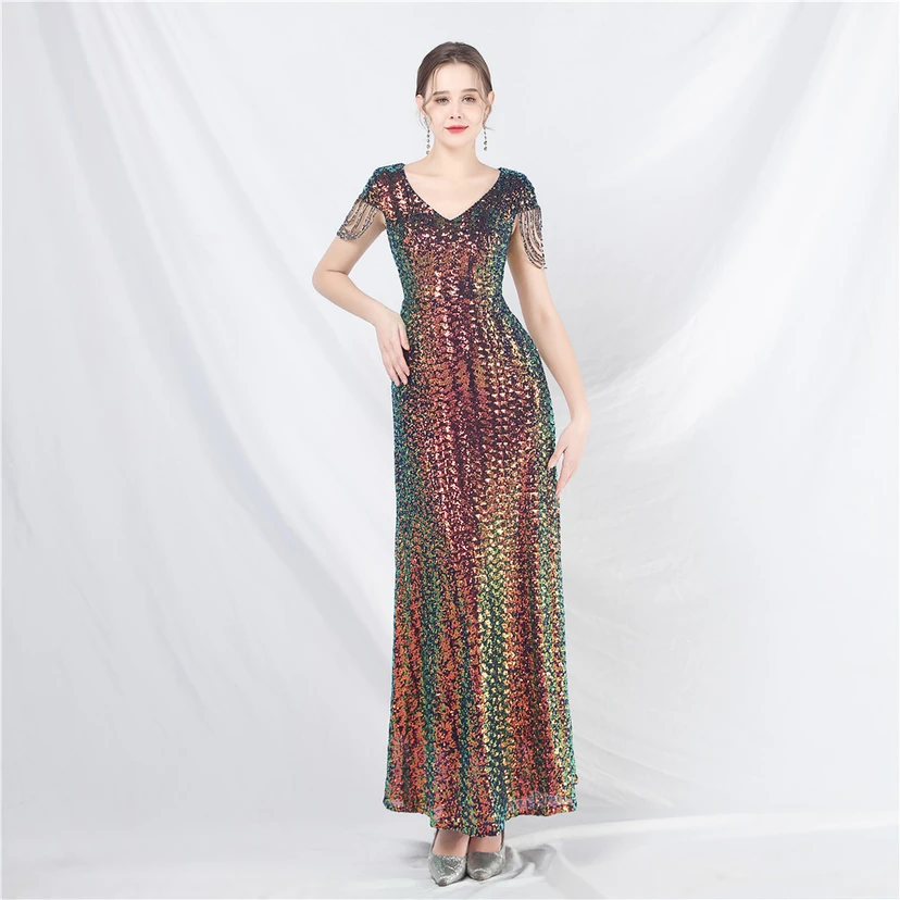 A-Line Big Swing Dress Craft Sequined Long A-Line Evening Dress view 23
