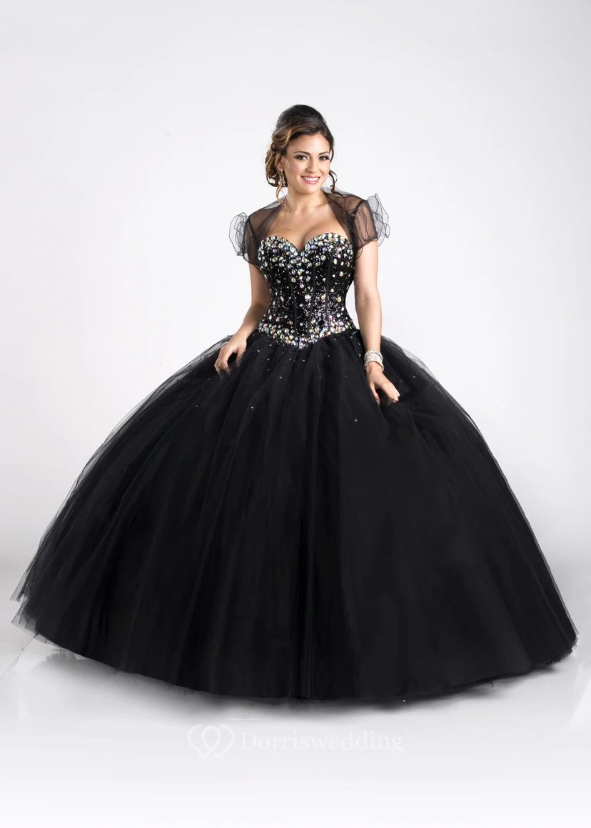 A-Line Sleeveless Tulle Ball Gown With Crystal Bodice And Removable Cap