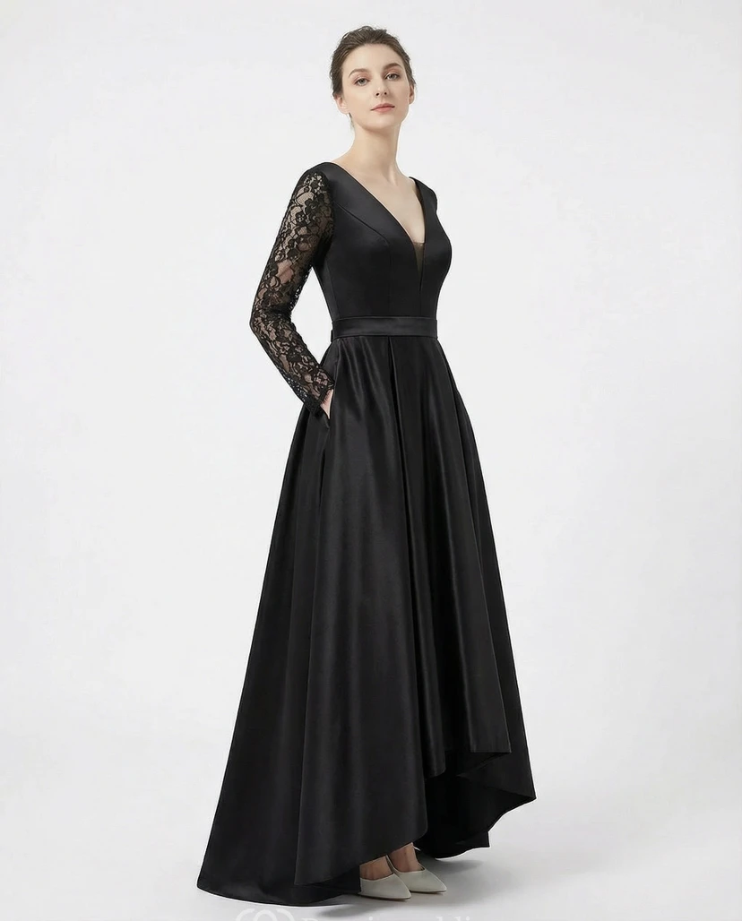 Long Sleeve High-Low Evening Prom Guest Dress