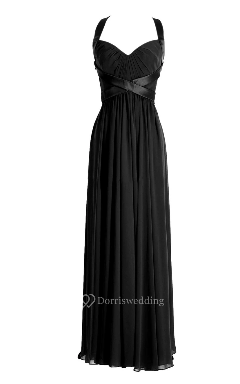 Halter Pleated Chiffon A-line Gown With Deep-v Back view 5