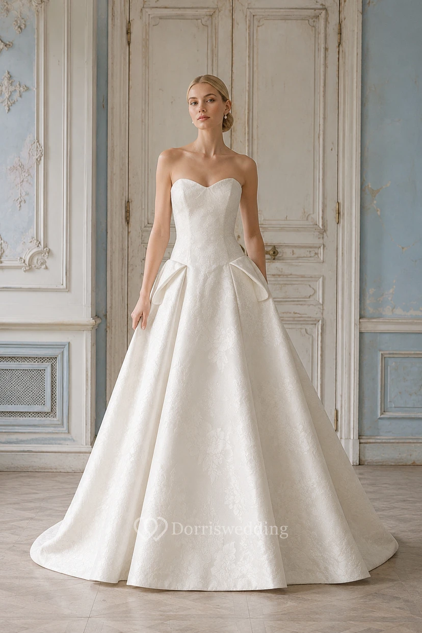 Strapless Satin Ball Gown Wedding Dress with Sweetheart Neckline