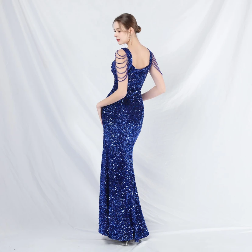 Ladies And Celebrities Formal Occasions Velvet-Bottomed Hand-Beaded Long Evening Dress view 33