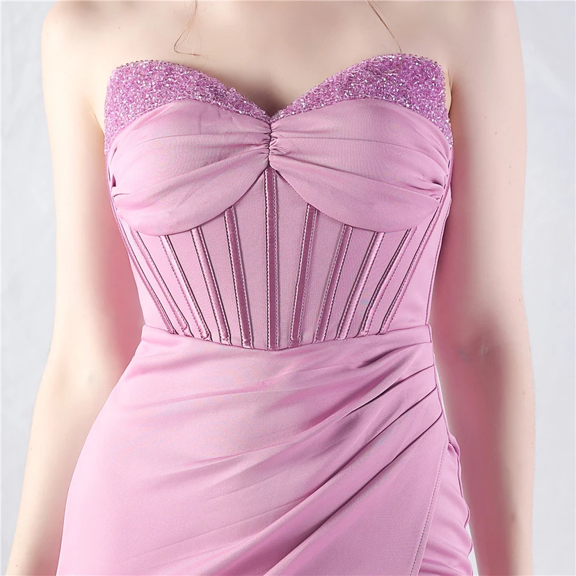 Vestido de noche de alta gama con cintura de espiga, elaborado con cuentas y forma elaborada. view 35