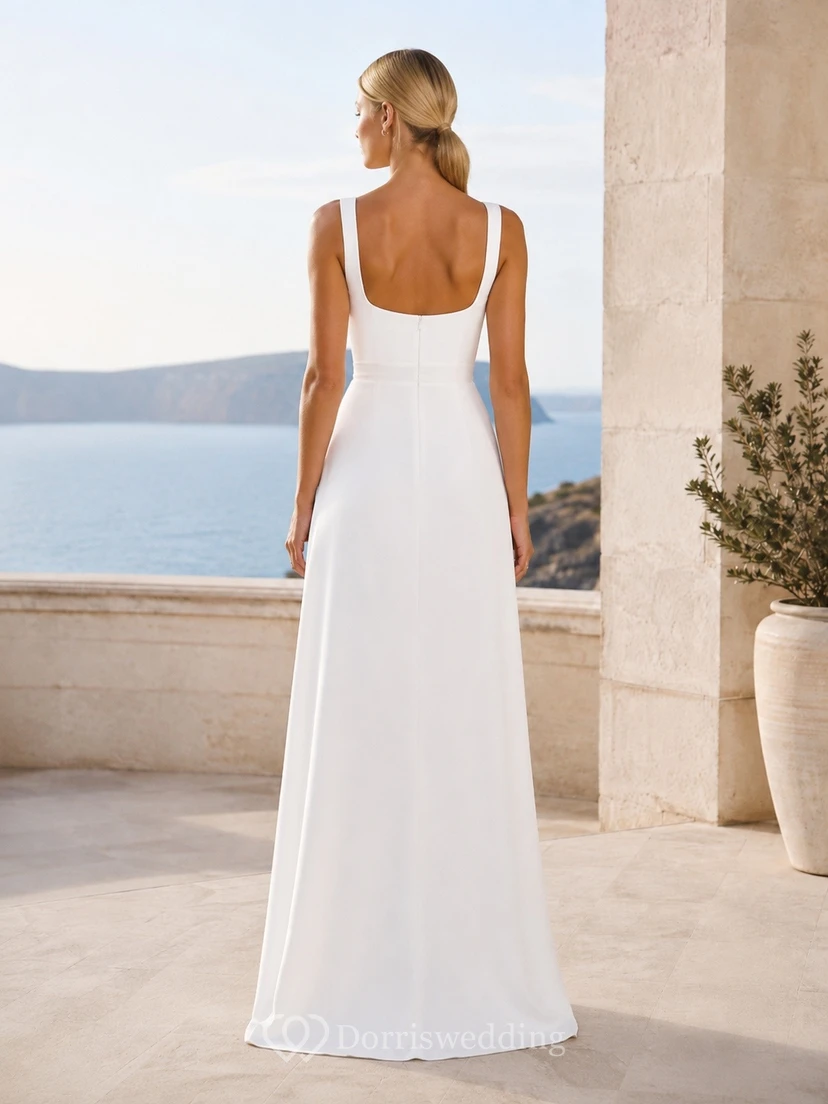 White Square Neck Straps Sleeveless Sheath Floor-Length Dress view 2