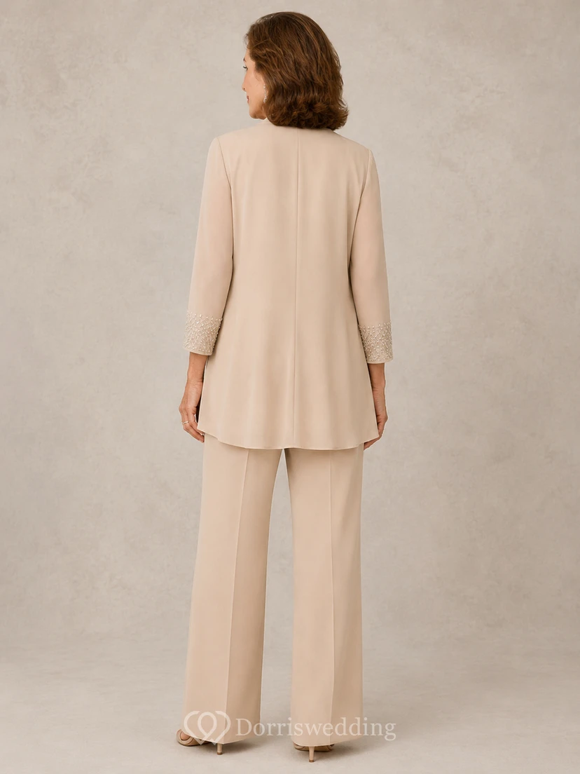 Champagne Beaded Top Mother Pantsuit Champagne Scoop Jewel Jumpsuit Ankle-length view 2