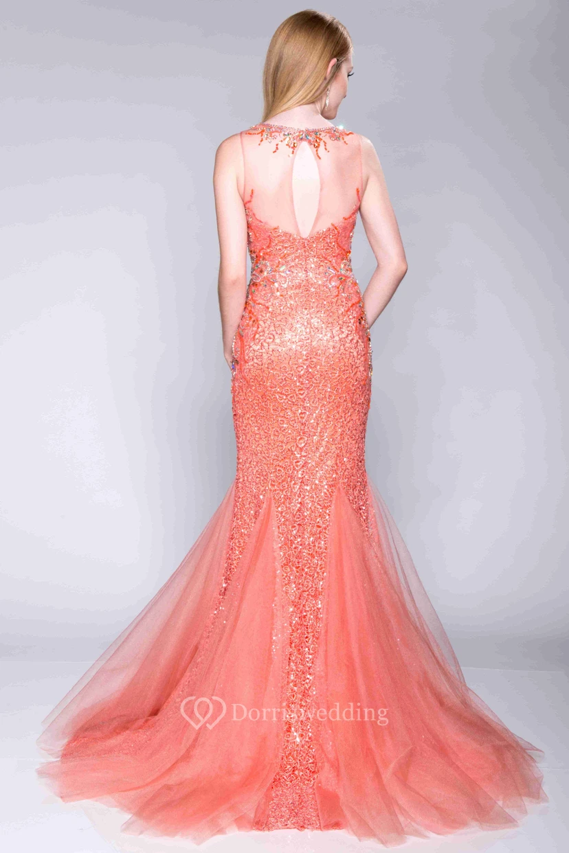 Glimmering Mermaid Sleeveless Prom Dress Featuring See-Through Detail view 2