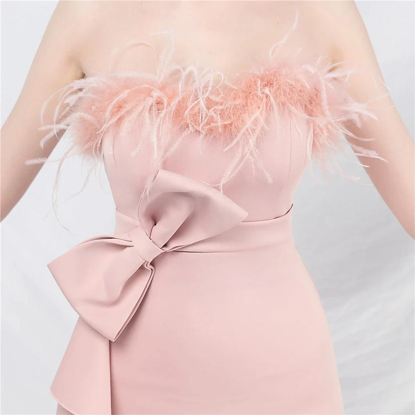 Crafted Custom-Made Ostrich Hair Off-Shoulder Tube Top Dinner Celebration Wedding Dress view 17