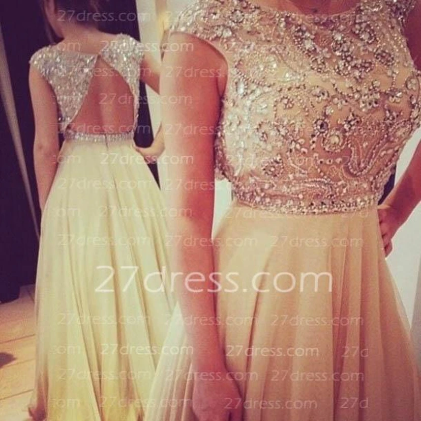 Long Elegant Sleeveless Prom Dress Chiffon Scoop Evening Gown With Beadings and Crystals view 2