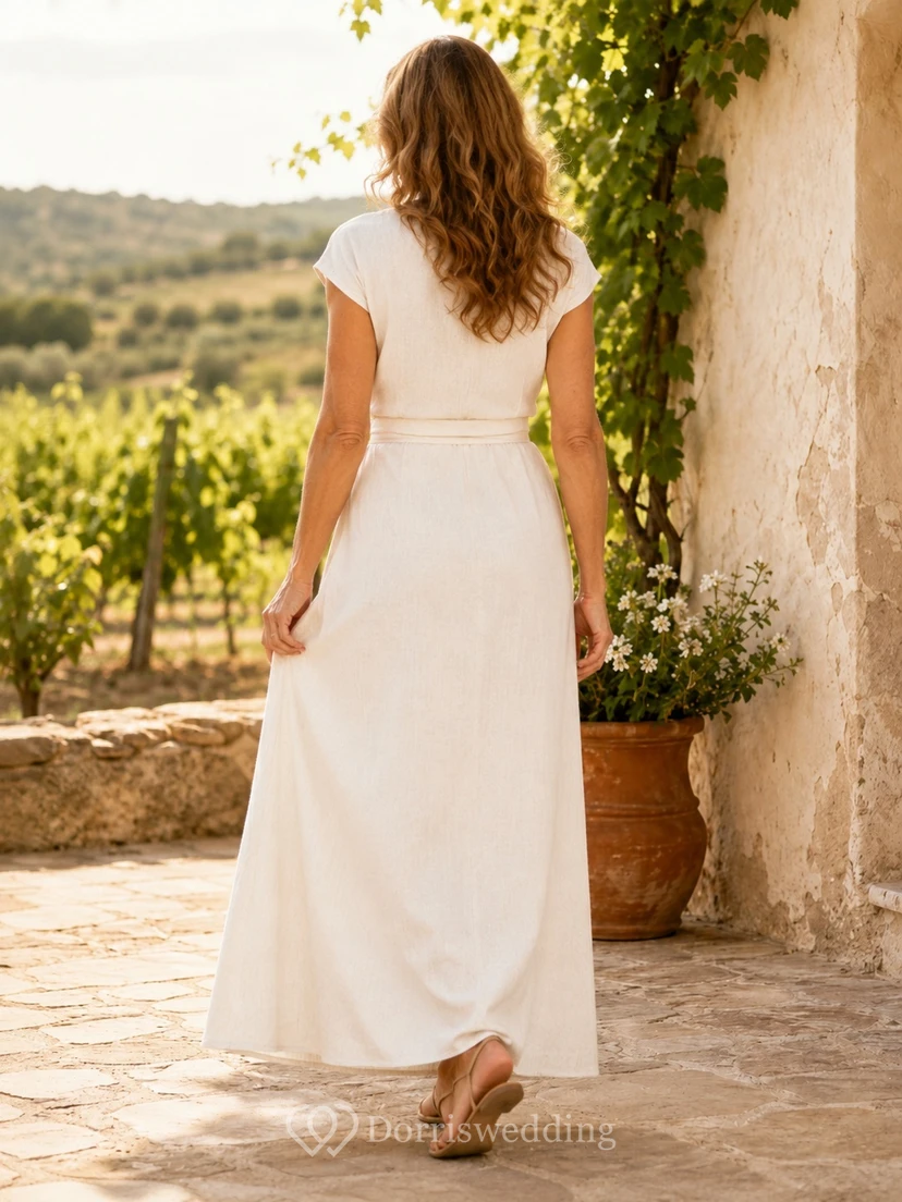 Casual Chiffon Wrap V-Neck Cap-Sleeve High-Low A-Line Affordable Wedding Dress view 2