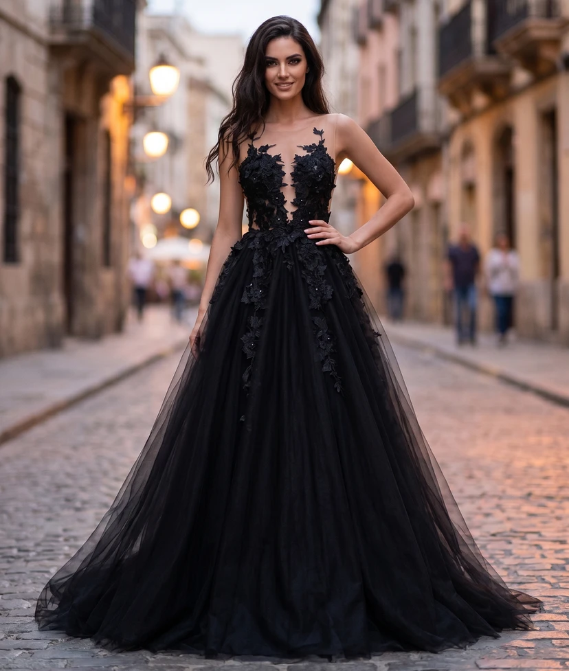 Black Plus Size Wedding Dress | A-line Formal Masquerade Gown | Tuttle Evening Ball Gown