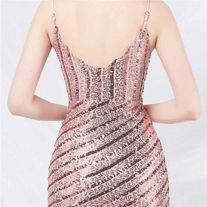 Fashionable Women'S Suspender Low-Cut Sequined Evening Dress view 17