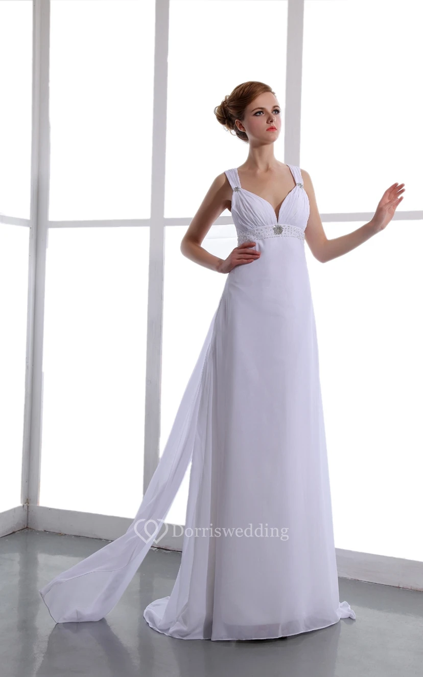 Deep V-Neck Chiffon Empire Dress With Ruching view 2