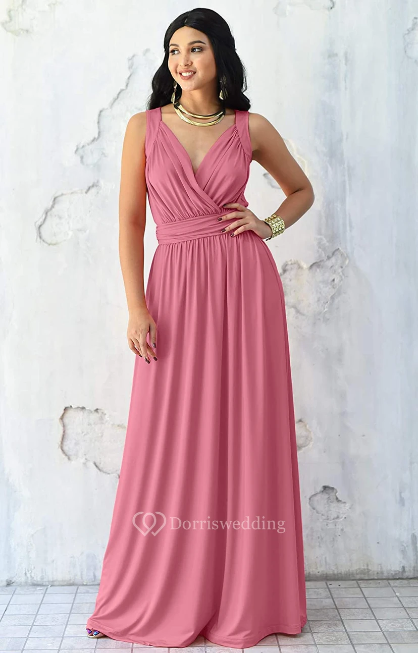 Sexy V-neck A Line Sleeveless Floor-length Chiffon Bridesmaid Dress With Ruching view 7