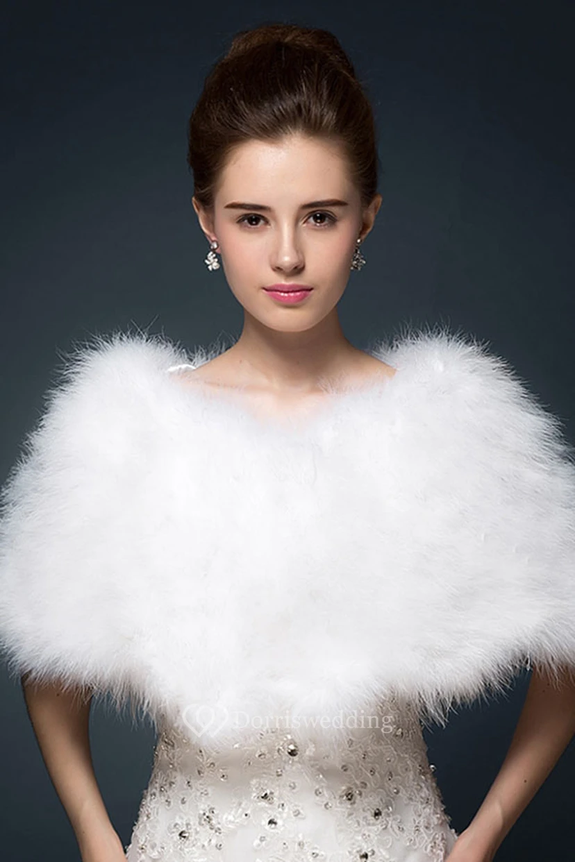 Chal de piel de avestruz para novia, capa de lana para invierno