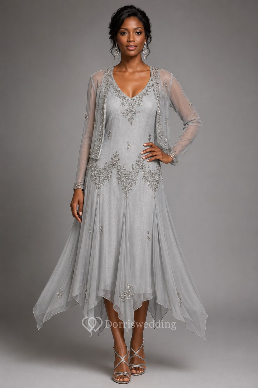 Forest Green Beaded Vintage-Style Cocktail Dress with Sheer Jacket